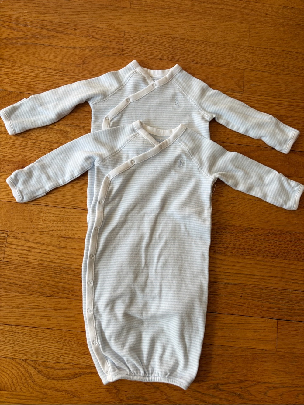 Light Blue & White Striped Baby Sleep Gowns (2)